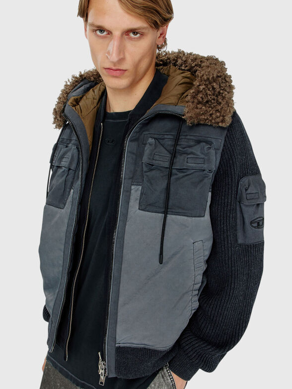 Hooded padded jacket with knitted sleeves - 4