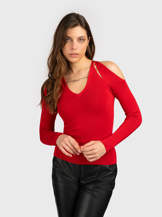 Червена блуза с изрязани детайли - 1