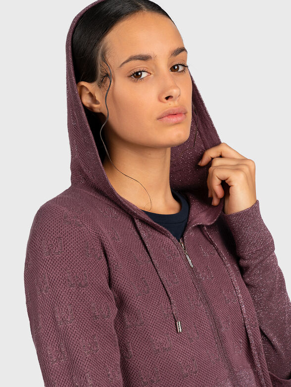 Hoodie sweater with zip in bordeaux color - 4