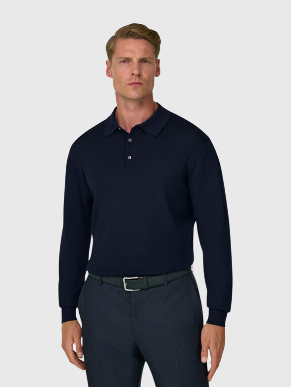 Navy wool polo-shirt - 2