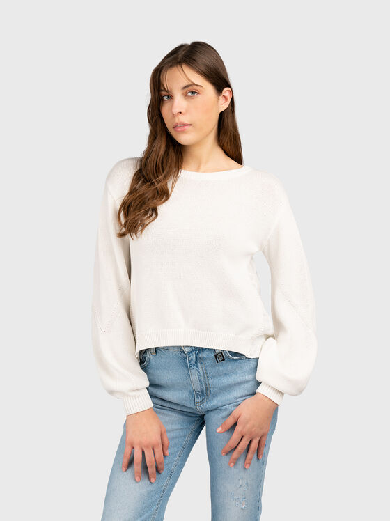 Памучен пуловер с акцентна бродерия - 1