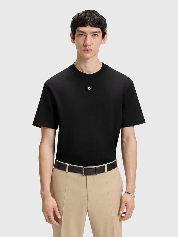 Cotton T-shirt with oval neckline in black - 1