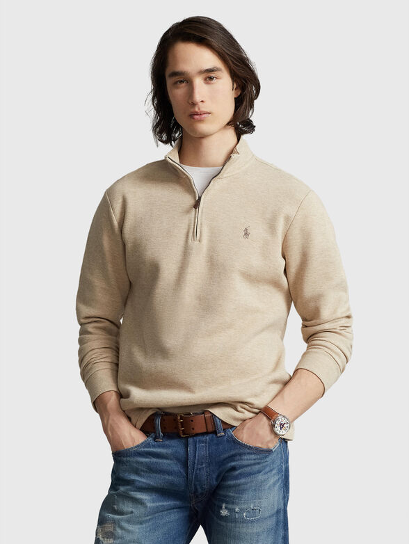 Beige sweatshirt with zip  - 1