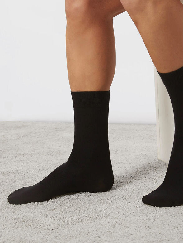 COTTON STRETCH set of three pairs of black socks  - 2