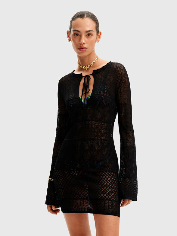 Openwork black mini dress - 1
