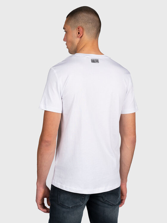 Бяла памучна тениска с квадратен принт - 2