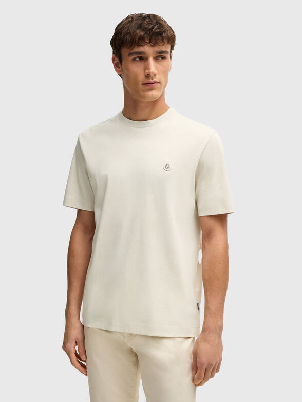 White T-shirt with oval neckline - 1