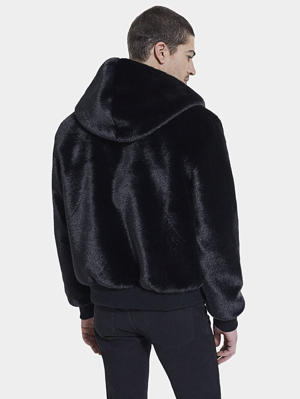 Black faux fur jacket with hood - 2