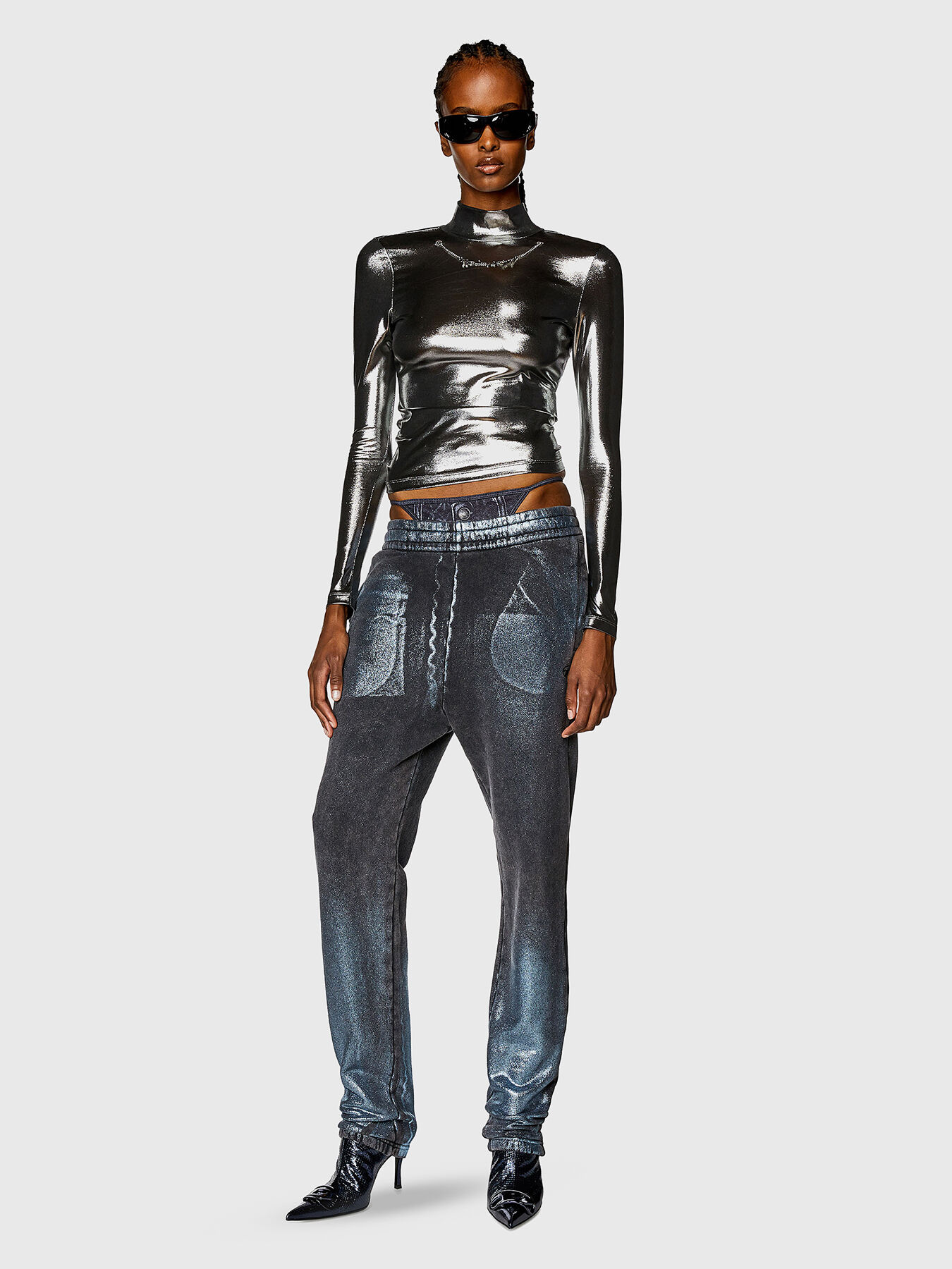 Blouse with metallic effect and accent chain brand DIESEL