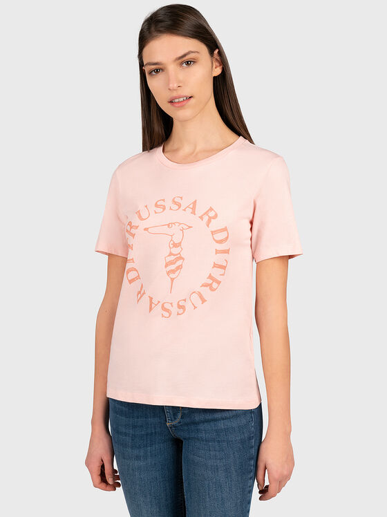Розова тениска с лого принт  - 1