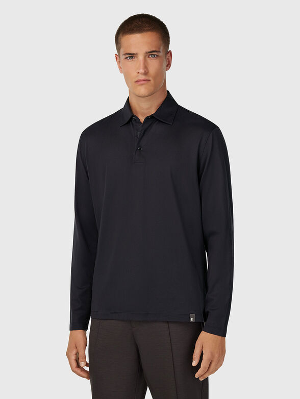 Black cotton and silk polo shirt - 1