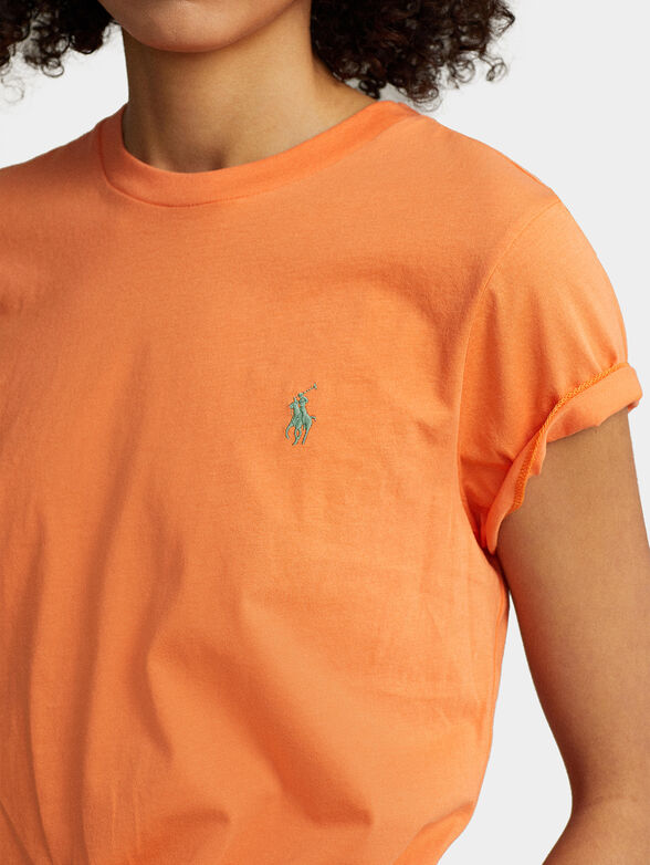 Cotton T-shirt in orange with logo embroidery - 4