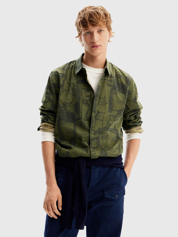 Cotton shirt in green color - 1