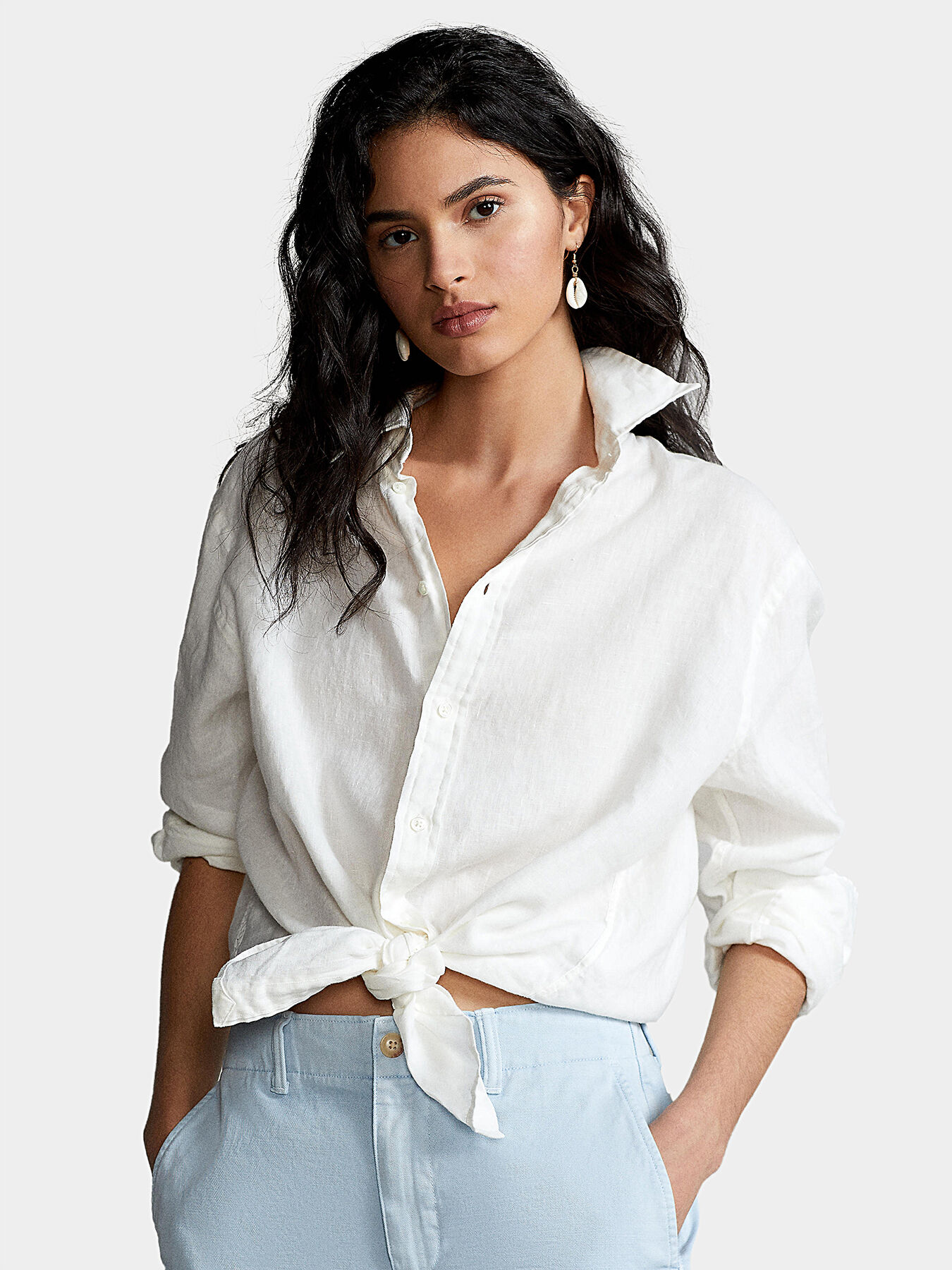 Polo ralph lauren women's white linen shirt outlet