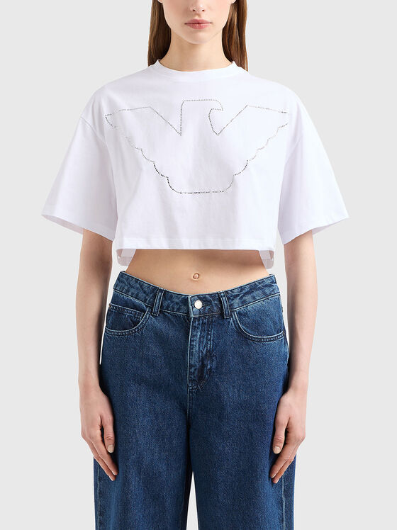 Cropped T-shirt with rhinestone - 1