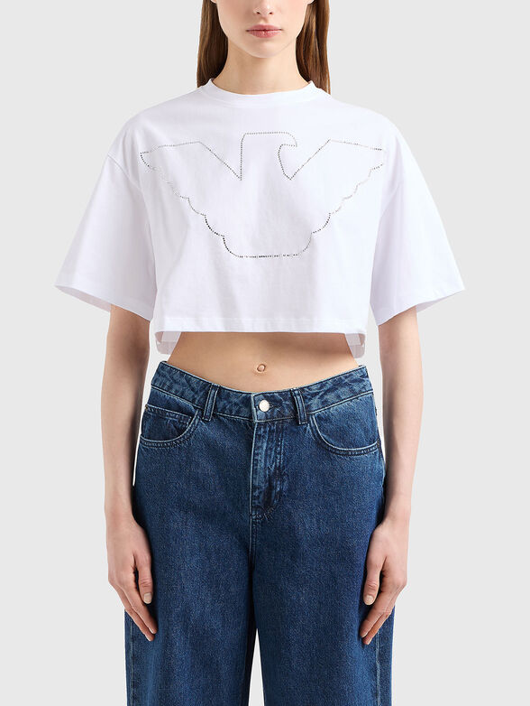 Cropped T-shirt with rhinestone - 1