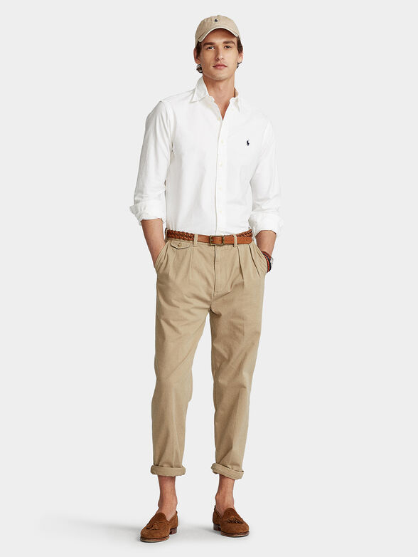 White cotton shirt with contrast logo embroidery - 2