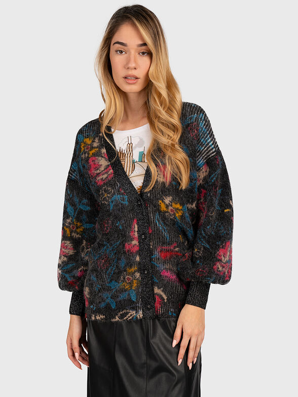 Wool blend cardigan with floral motifs - 1