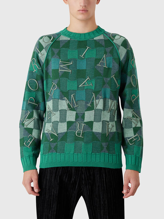 Пуловер с овално деколте и лого бродерии - 1