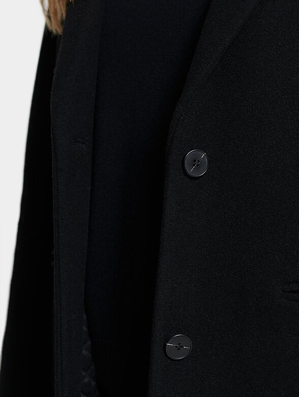 Long wool blend coat with logo detail - 6