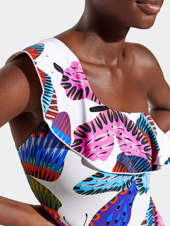 Asymmetrical one-piece swimsuit with butterfly print - 4