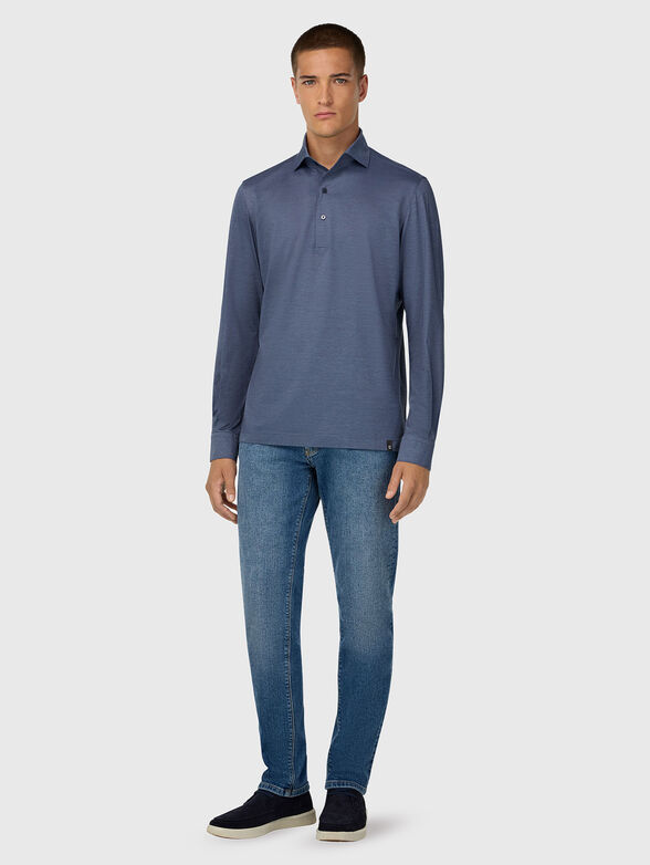 Blue cotton blend polo shirt - 2