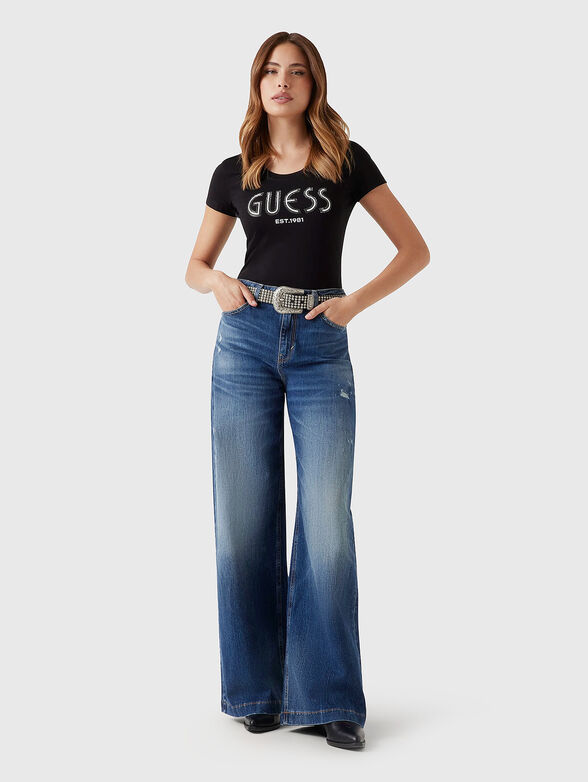 Black cotton T-shirt with logo print - 2