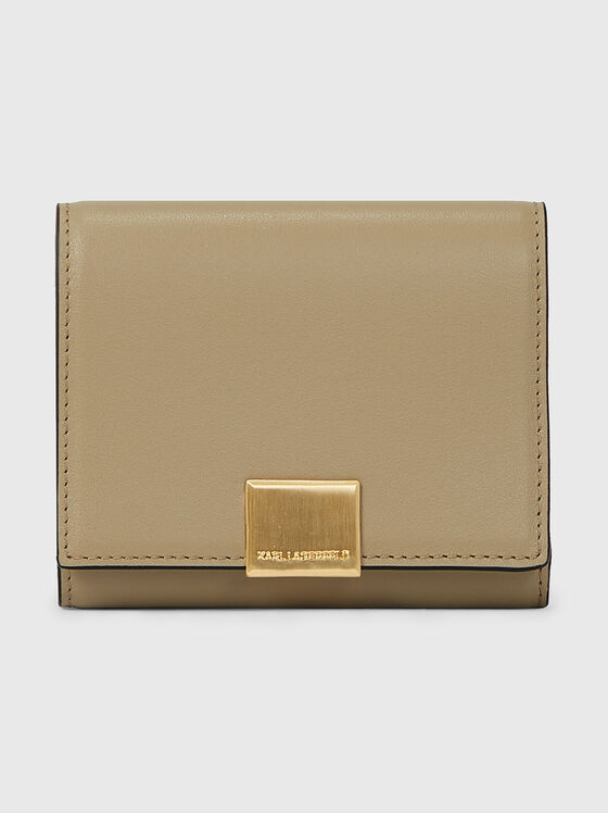 Кожено портмоне със златист лого детайл - 1