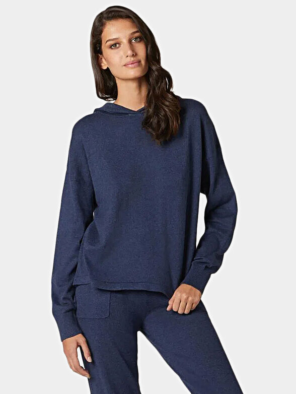 Loungewear cashmere Blue hooded sweatshirt - 1