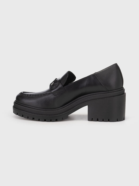 Black leather loafers with heel  - 4