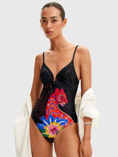 One-piece swimsuit with contrast print - 3