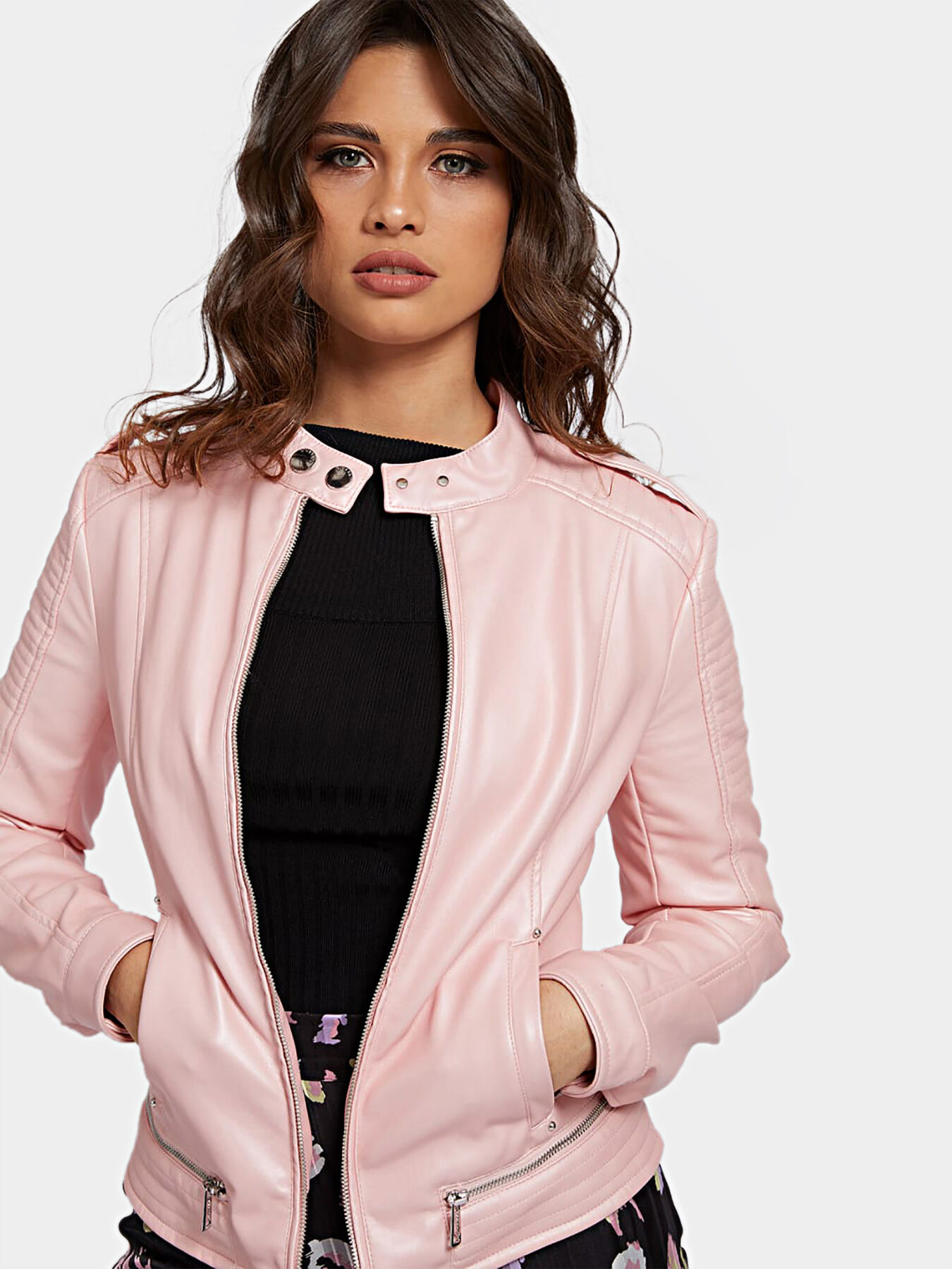 TAMMY Black faux leather jacket brand GUESS Globalbrandsstore en