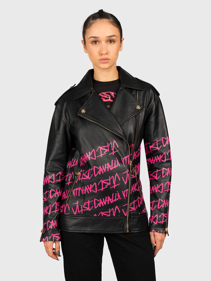 Logo-print leather jacket brand Just Cavalli — Globalbrandsstore 