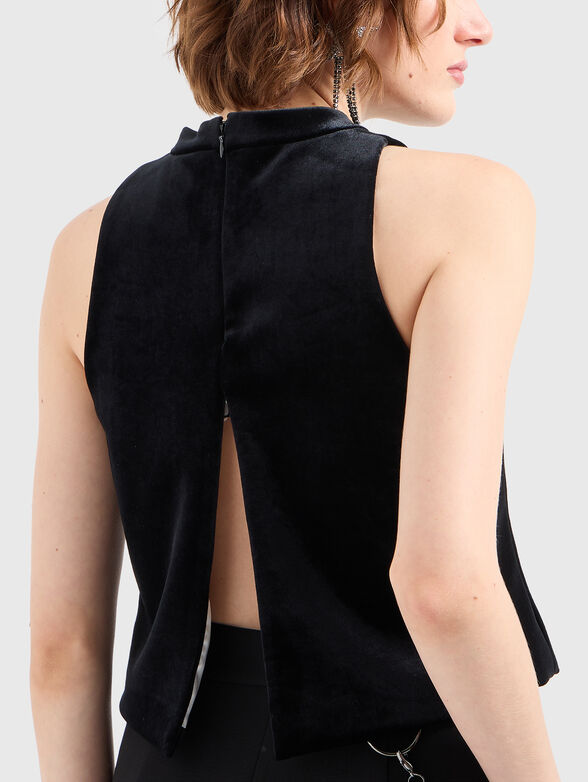 Top with floral organza brooch - 4