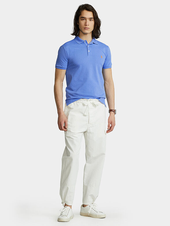 Blue polo shirt with logo embroidery - 1