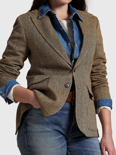 Herringbone pattern linen blend blazer - 5