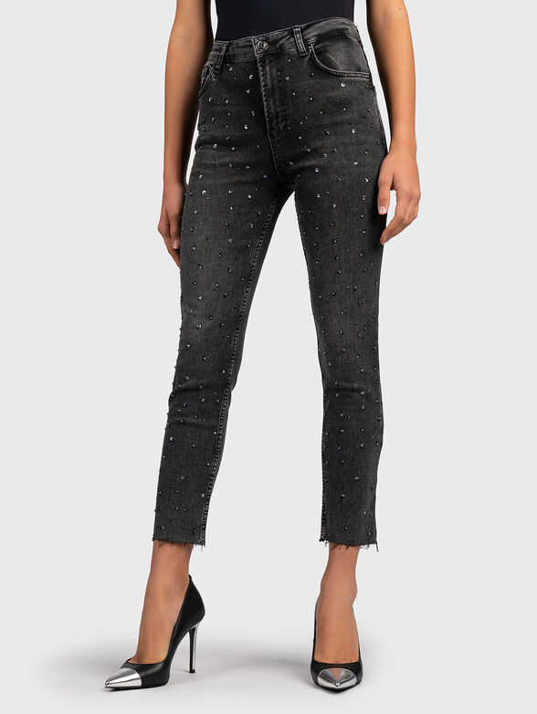 High-waisted jeans with accentuating sequins - 1