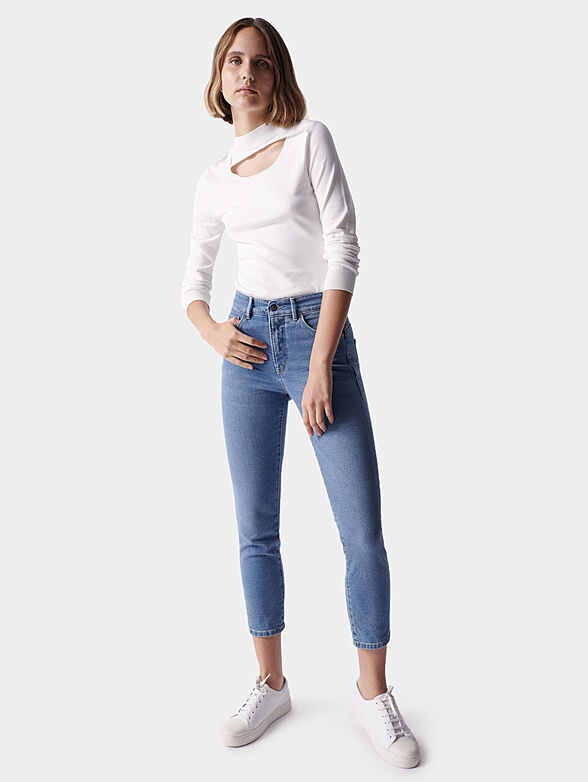 White blouse with high collar and cut-out accent - 2