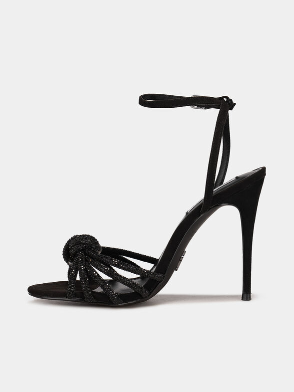 Beige heeled sandals with applied rhinestones - 4