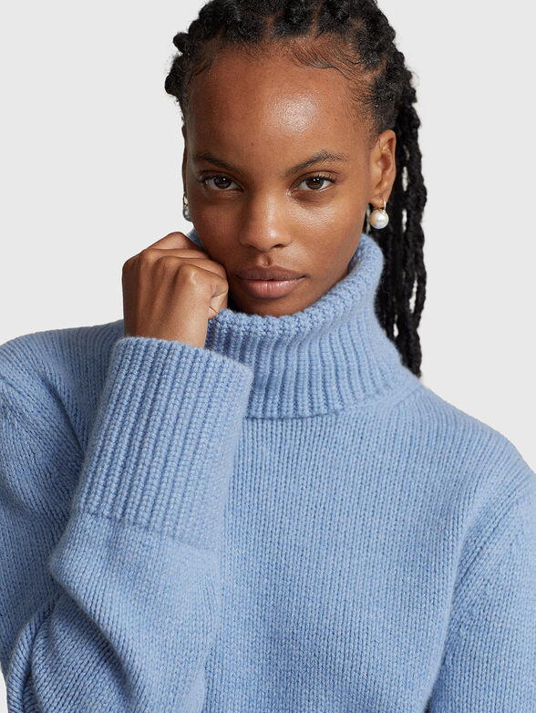 Blue wool blend sweater with turtleneck - 4