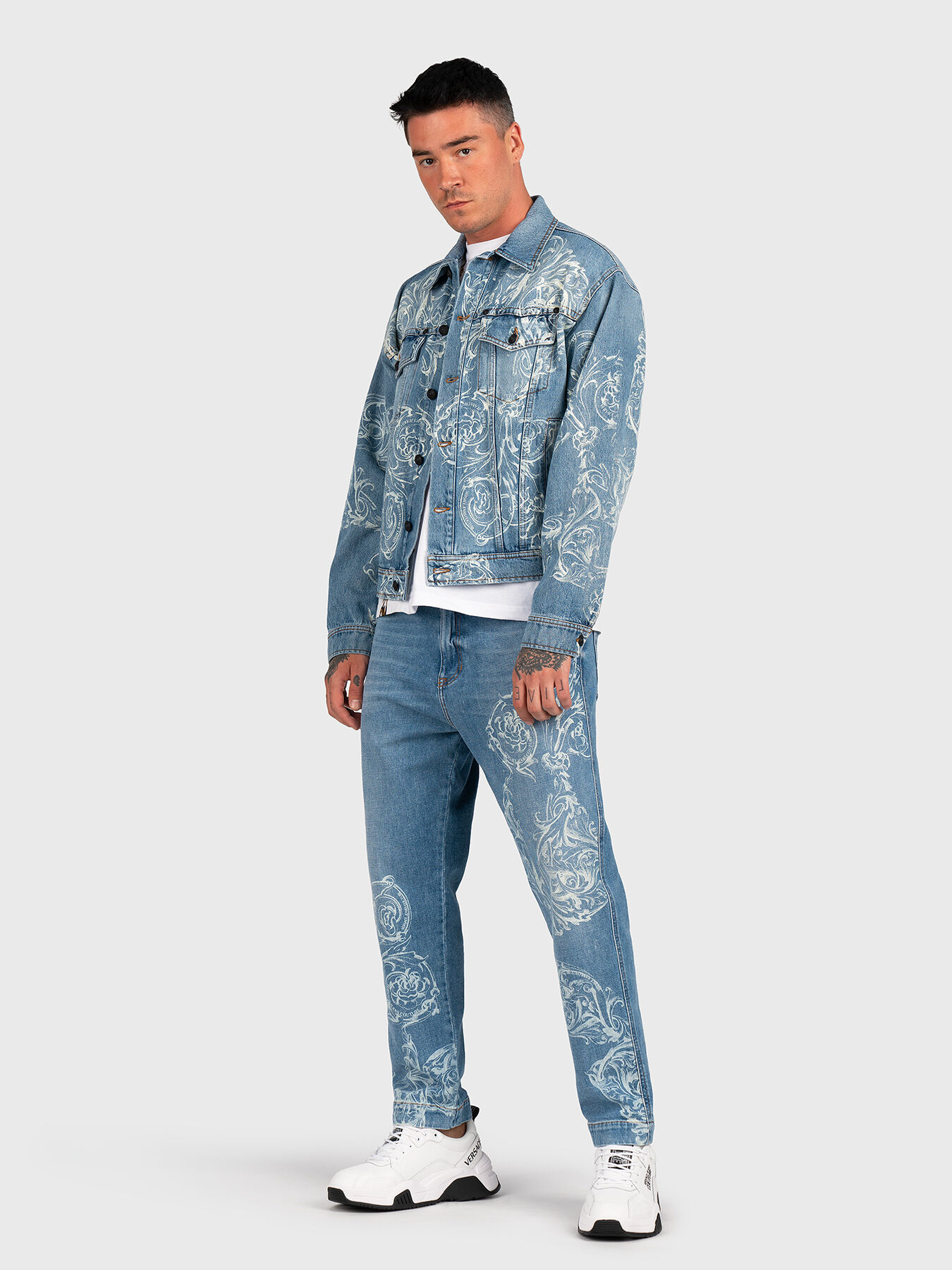 Versace signature wild print denim jacket top