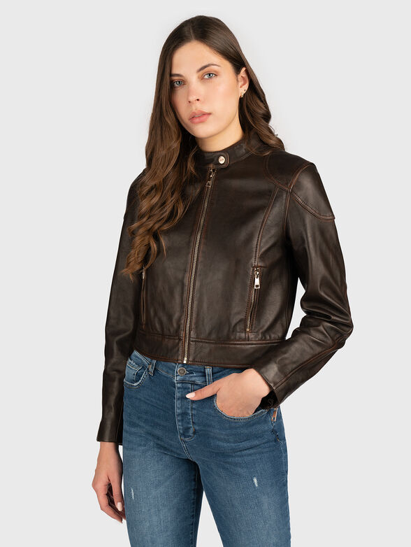 Leather jacket with two front pockets - 1