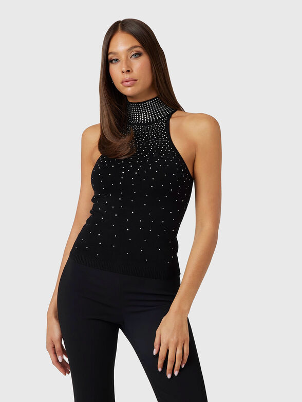 Top with polo collar and rhinestones - 1