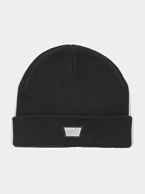 Knit hat with metal logo plate - 1