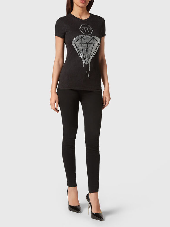 SEXY PURE black T-shirt with rhinestones - 2