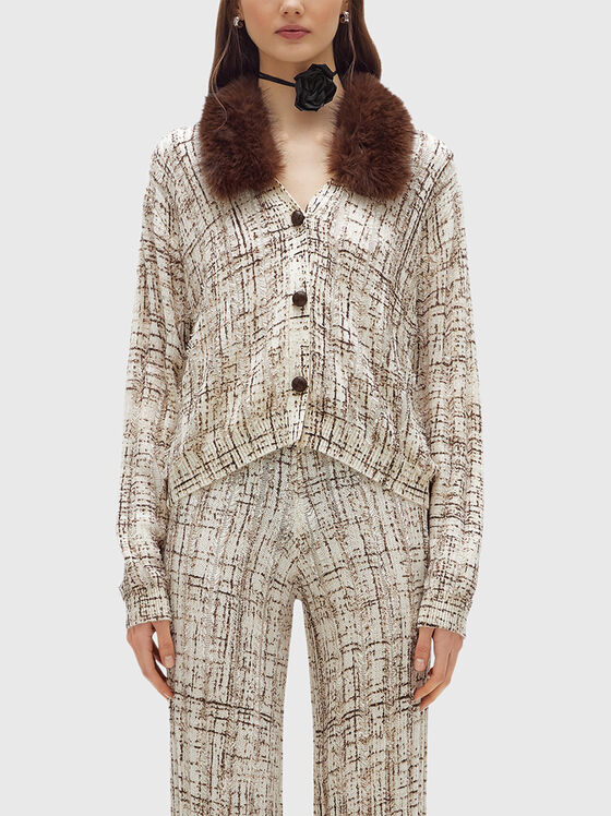 Cardigan with faux fur collar - 1