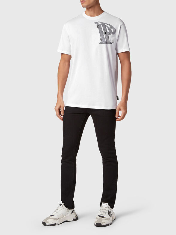 Black T-shirt with logo with rhinestones - 4