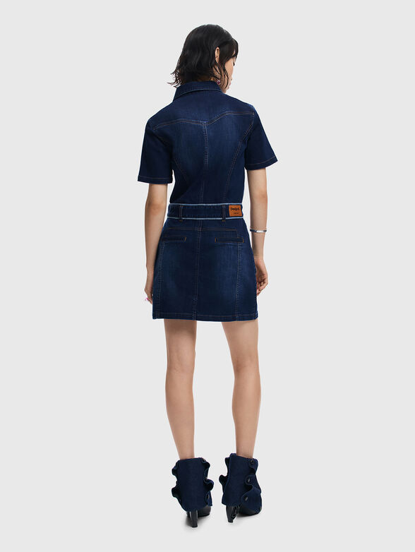 Denim dress with waist belt  - 2