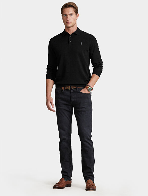 Black merino wool polo shirt - 2