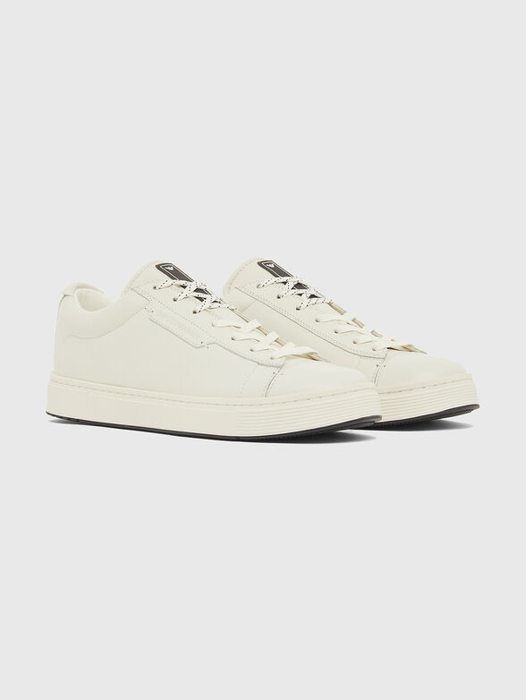 Dark blue leather sneakers - 3